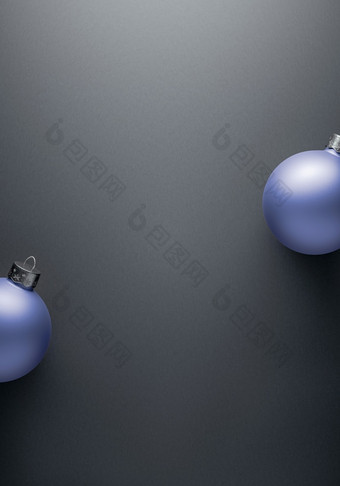 灰色的阴影背景与两个轮光蓝色的圣诞节球国圣诞节装饰节日大气概念复制空间