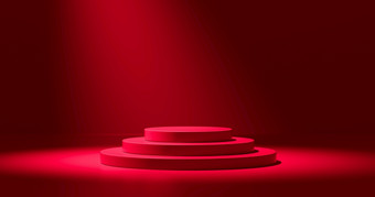 空白红色的讲台上为圣诞节产品演讲颜色轮基座放置工作室地板上阴影光从前红色的颜色梯度背景