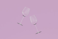 两个酒玻璃浮动空气粉红色的背景插图