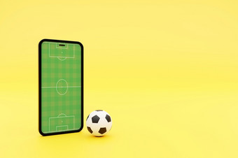 移动足球足球在线体育运动打赌玩匹配在线足球游戏与生活移动应用程序足球场的智能手机屏幕和球在线票销售体育运动押注概念插图
