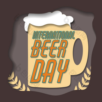 向量插图明信片<strong>剪纸风</strong>格玻璃啤酒与的登记国际啤酒一天