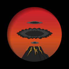 向量插图明信片剪纸风格火山火山喷发的背景的日落天空