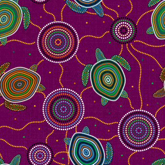 澳大利亚<strong>土著居民</strong>的艺术点画海海龟和水母无缝的模式紫色的背景澳大利亚<strong>土著居民</strong>的艺术海海龟和水母无缝的模式紫色的背景