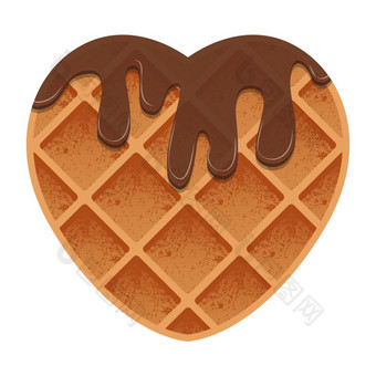情人节一天心形状的华夫饼与巧克力酱汁情人节一天心形状的华夫饼与巧克力酱汁