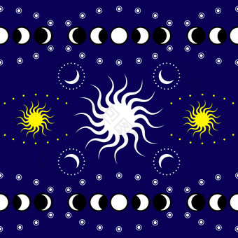 神圣的几何太阳和月亮无缝的模式概念魔法科学占星术神圣的几何太阳和月亮无缝的背景