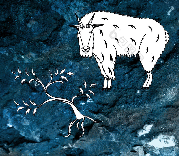 山山羊oreamnos也精神动物山树纹理蓝色的背景山山羊oreamnos也精神动物山树纹理蓝色的背景