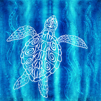 海乌龟精神动物水植物纹理蓝色的背景海乌龟精神动物水植物纹理蓝色的背景