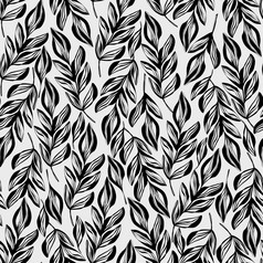 花设计为纺织打印壁纸包装网络背景和其他模式填满黑色的和白色无缝的模式与行艺术叶子