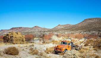 老爷爷拖车辆的沙漠一步德州美国