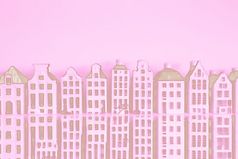 惊人的天际线历史建筑粉红色的背景特写镜头惊人的天际线历史建筑粉红色的背景