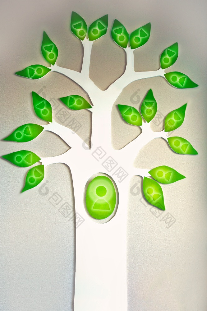 图像树与绿色叶子与人家庭树业务树概念墙背景空图像树与绿色叶子与人家庭树业务树概念墙背景