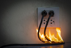 火电线插头插座墙分区电短电路失败结果电线烧