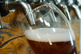 倒啤酒成玻璃从的利用的酒吧啤酒装瓶倒啤酒成玻璃从的利用酒吧啤酒装瓶
