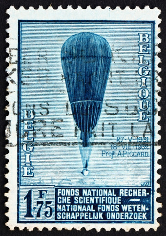 比利时约邮票印刷的比利时显示奥古斯特皮卡德rsquo气球提升的平流层约