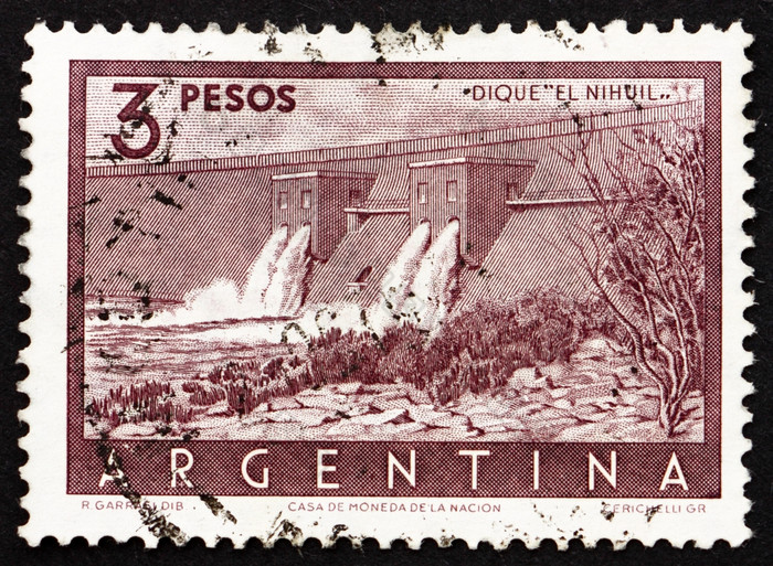 阿根廷约邮票印刷的阿根廷显示尼维尔大坝门多萨阿根廷约