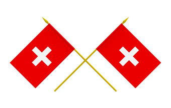 两个交叉<strong>旗帜</strong>瑞士渲染孤立的<strong>白色</strong>