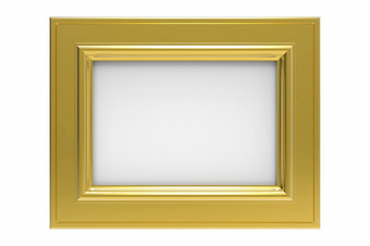 黄金镀矩形图片框架孤立的白色渲染
