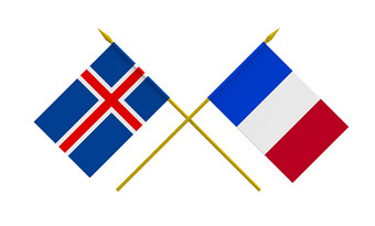 旗帜冰岛和法国渲染孤立的白色