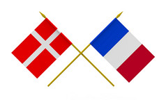 旗帜丹麦和法国渲染孤立的白色