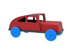 车色彩斑斓的木玩具呈现白色背景