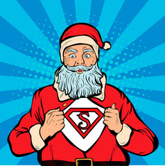 圣诞老人老人超级英雄流行艺术复古的向量插图圣诞节背景
