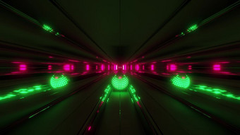不错的Greeen发光的球与反光空间隧道背景呈现插图科幻腐蚀隧道与不错的发光的灯壁纸插图不错的绿色发光的球与反光空间隧道背景呈现插图