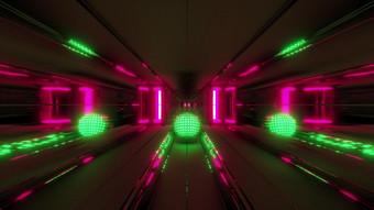不错的Greeen发光的球与反光空间隧道背景呈现插图科幻腐蚀隧道与不错的发光的灯壁纸插图不错的绿色发光的球与反光空间隧道背景呈现插图