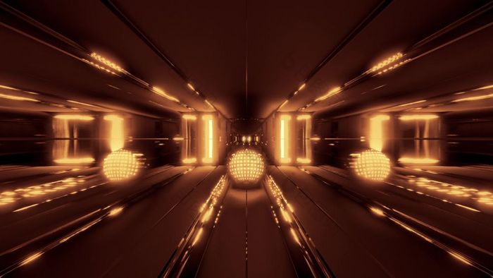 不错的金发光的球与反光空间隧道背景呈现插图科幻腐蚀隧道与不错的发光的灯壁纸插图不错的金发光的球与反光空间隧道背景呈现插图