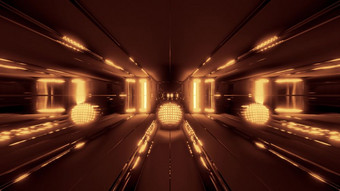 不错的金发光的球与反光空间隧道背景呈现插图科幻腐蚀隧道与不错的发光的灯壁纸插图不错的金发光的球与反光空间隧道背景呈现插图