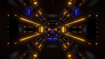黑暗空间科幻隧道飞艇走廊飞通过循环插图与黄色的蓝色的发光壁纸未来主义的空间科幻走廊背景呈现黑暗空间科幻隧道飞艇走廊飞通过循环插图与黄色的蓝色的发光