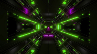 黑暗空间科幻隧道飞艇走廊飞通过循环插图与绿色紫色的发光壁纸未来主义的空间科幻走廊背景呈现黑暗空间科幻隧道飞艇走廊飞通过循环插图与绿色紫色的发光