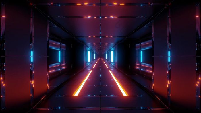 未来主义的空间科幻隧道与热金属呈现壁纸背景科幻走廊与不错的玻璃和反射contur呈现未来主义的空间科幻隧道与热金属呈现壁纸背景