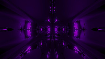未来主义的紫色的外星人风格空间船隧道走廊呈现壁纸背景反光未来走廊插图未来主义的紫色的外星人风格空间船隧道走廊呈现壁纸背景