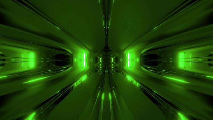 未来主义的绿色外星人风格空间船隧道走廊呈现壁纸背景反光未来走廊插图未来主义的绿色外星人风格空间船隧道走廊呈现壁纸背景