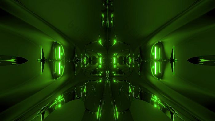 未来主义的绿色外星人风格空间船隧道走廊呈现壁纸背景反光未来走廊插图未来主义的绿色外星人风格空间船隧道走廊呈现壁纸背景