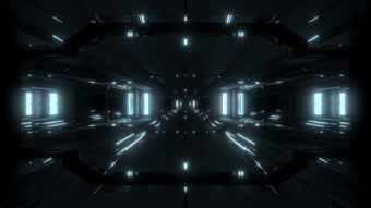 黑暗未来主义的科幻隧道走廊插图壁纸背景科幻未来建筑与不错的发光和反射黑暗未来主义的科幻隧道走廊插图壁纸背景