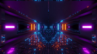未来主义的发光的科幻隧道走廊与许多不错的反射呈现壁纸背景不错的科幻设计插图建筑未来主义的发光的科幻隧道走廊与许多不错的反射呈现壁纸背景