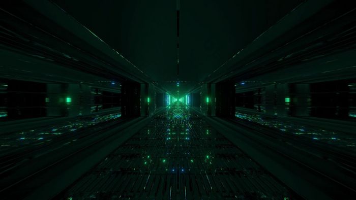 未来主义的发光的科幻隧道走廊与巨大的不错的反射插图壁纸背景未来主义的现代科幻科幻小说设计呈现未来主义的发光的科幻隧道走廊与大规模不错的反射插图壁纸背景