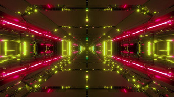 未来主义的科幻空间船隧道走廊插图壁纸背景高反光科幻星系隧道呈现未来主义的科幻空间船隧道走廊插图壁纸背景