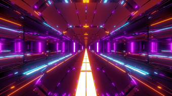 未来主义的科幻隧道走廊与不错的发光的灯插图壁纸背景未来现代建筑呈现与热金属未来主义的科幻隧道走廊与不错的发光的灯插图壁纸背景