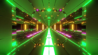 未来主义的科幻隧道走廊与不错的发光的灯插图壁纸背景未来现代建筑呈现与热金属未来主义的科幻隧道走廊与不错的发光的灯插图壁纸背景