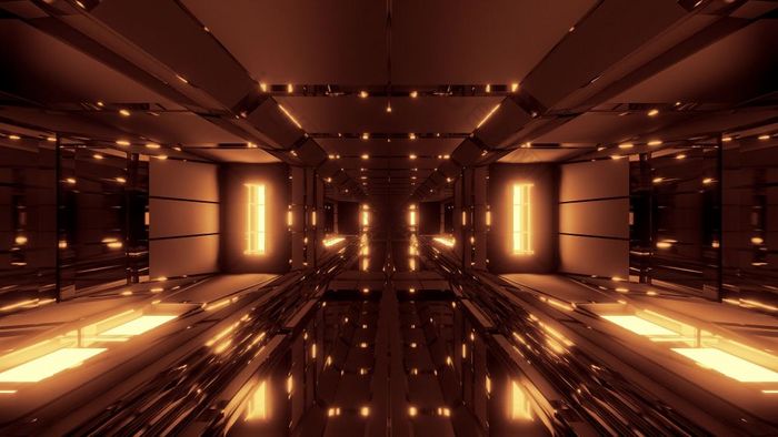 未来主义的空间机库隧道走廊与很酷的反射和玻璃底呈现壁纸背景现代空气机库插图未来主义的空间机库隧道走廊与很酷的反射和玻璃底呈现壁纸背景