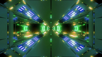未来主义的高反光科幻空间隧道走廊插图壁纸背景发光的灯未来建筑呈现体系结构设计未来主义的高反光科幻空间隧道走廊插图壁纸背景发光的灯
