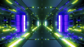未来主义的金属科幻空间隧道走廊插图壁纸背景发光的灯和反射未来科幻建筑呈现体系结构设计未来主义的金属科幻空间隧道走廊插图壁纸背景发光的灯和反射
