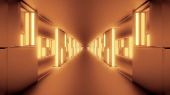 清洁未来主义的科幻隧道走廊与发光的灯和玻璃窗户插图壁纸背景设计色彩斑斓的科幻幻想呈现艺术房间清洁未来主义的科幻隧道走廊与发光的灯和玻璃窗户插图壁纸背景设计