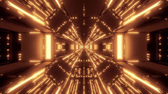 未来主义的科幻空间机库隧道走廊与发光的灯和不错的反射插图壁纸背景设计色彩斑斓的科幻幻想呈现艺术房间未来主义的科幻空间机库隧道走廊与发光的灯和不错的反射插图壁纸背景设计