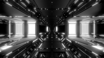 未来主义的科幻空间机库隧道走廊与不错的反射和玻璃底插图壁纸背景设计色彩斑斓的科幻幻想呈现艺术房间未来主义的科幻空间机库隧道走廊与不错的反射和玻璃底插图壁纸背景设计