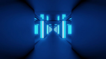 清洁蓝色的隧道走廊与玻璃窗户插图背景壁纸设计时尚的艺术房间呈现与发光的灯清洁蓝色的隧道走廊与玻璃窗户插图背景壁纸设计