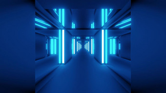 清洁蓝色的隧道走廊与玻璃窗户插图背景壁纸设计时尚的艺术房间呈现与发光的灯清洁蓝色的隧道走廊与玻璃窗户插图背景壁纸设计