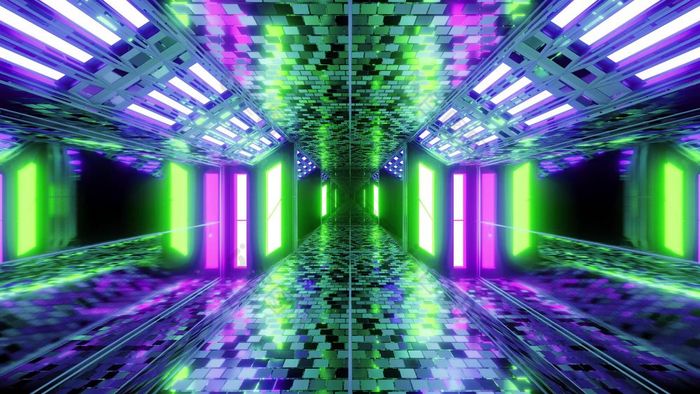 未来主义的科幻机库隧道走廊与布鲁克textur和不错的反射插图背景壁纸未来没完没了的科幻房间呈现设计未来主义的科幻机库隧道走廊与布鲁克textur和不错的反射插图背景壁纸